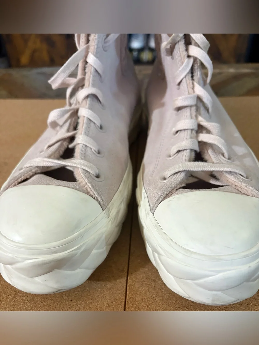 Converse All Star CT Sherpa High-Top Platform Sneakers in Pale Pink Suede